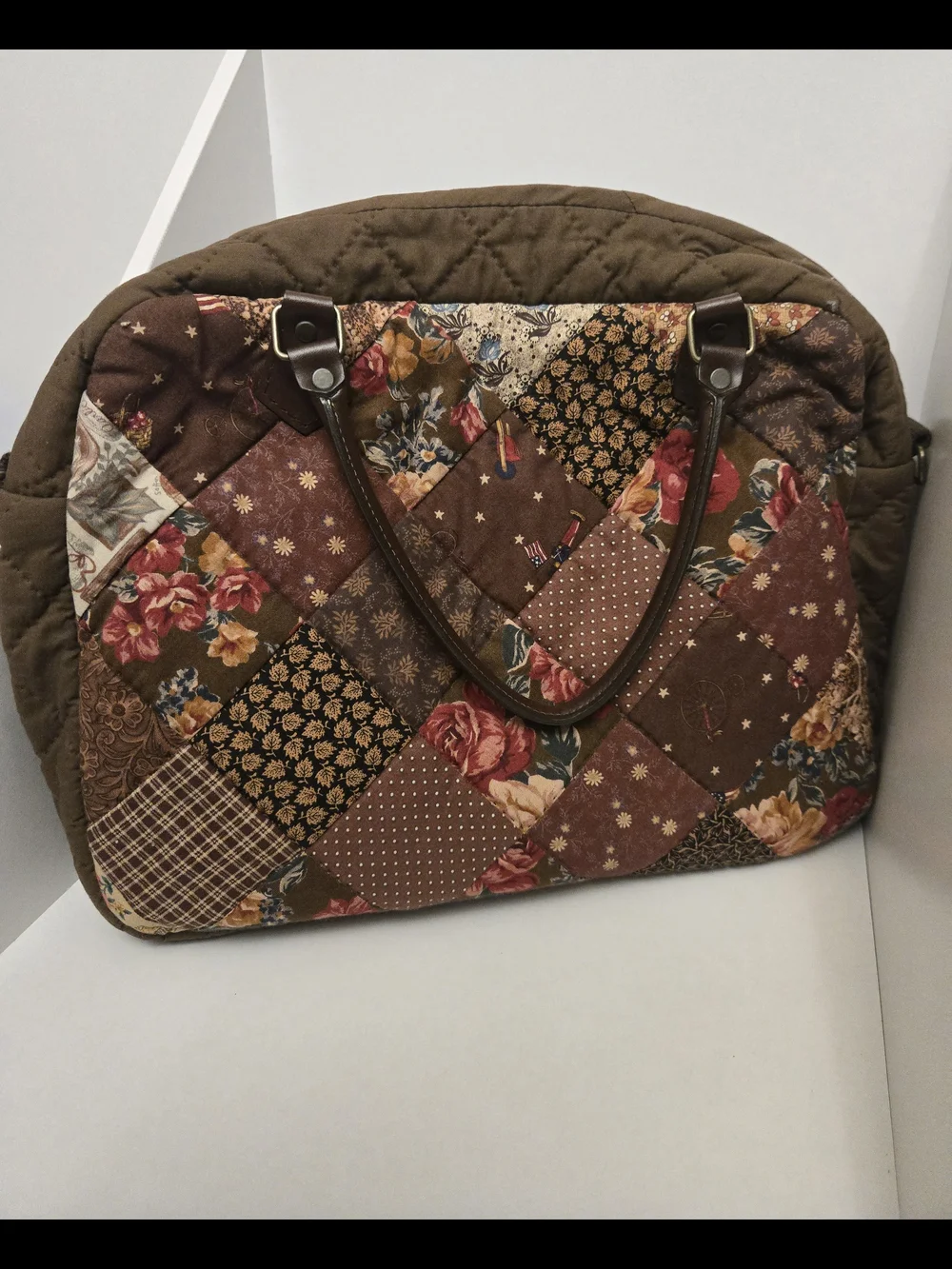 Quilted Floral Tote Bag in Brown